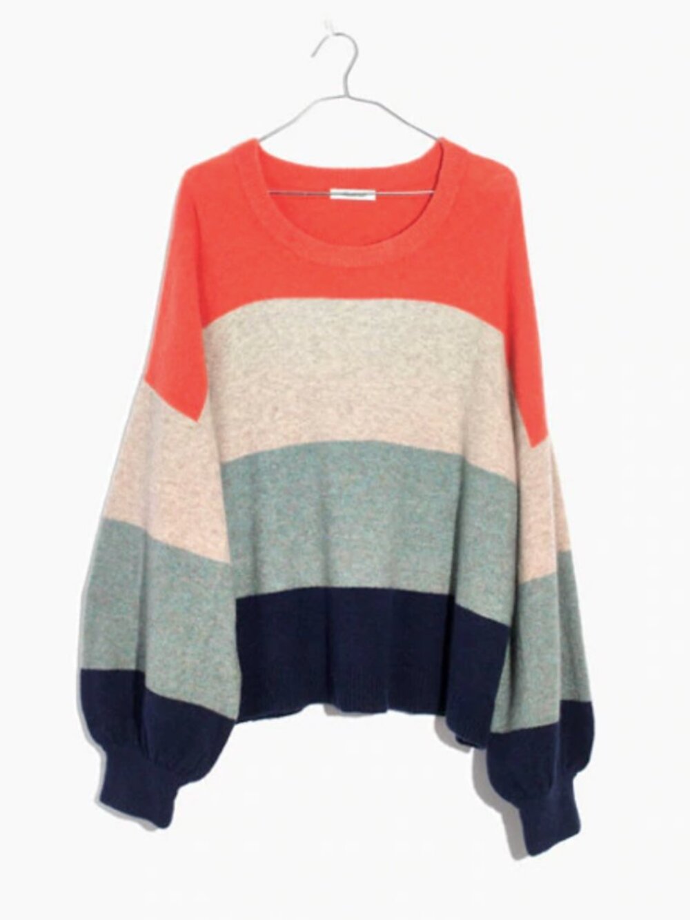 NWT Madewell Striped Colorblock Gladwell Balloon Sleeve Soft Oversized Sweater L
